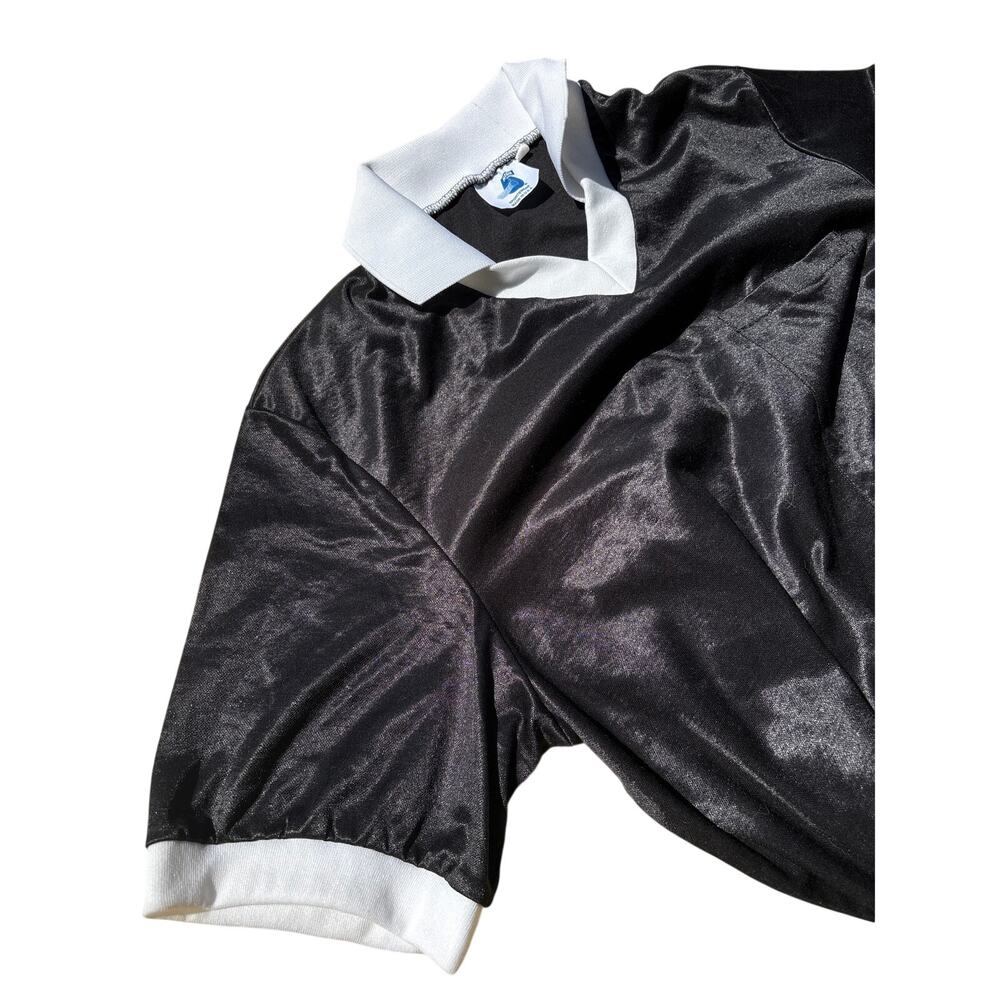Vtg High 5 Sportswear Metallic Black white soccer official XL Polo Jersey shirt